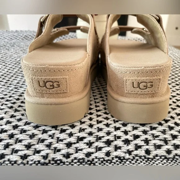 New Ugg Sand Suede GOLDENSTAR HI PLATFORM SLIDE SANDALS - Picture 9 of 11